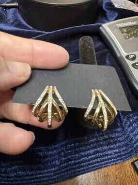 Signed Chrystina Vintage Gold Tone Rhinestone Post Earrings 1980s 1990s